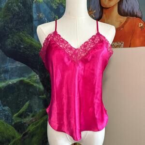 vintage victoria's secret hot pink satin lace cami y2k lingerie top